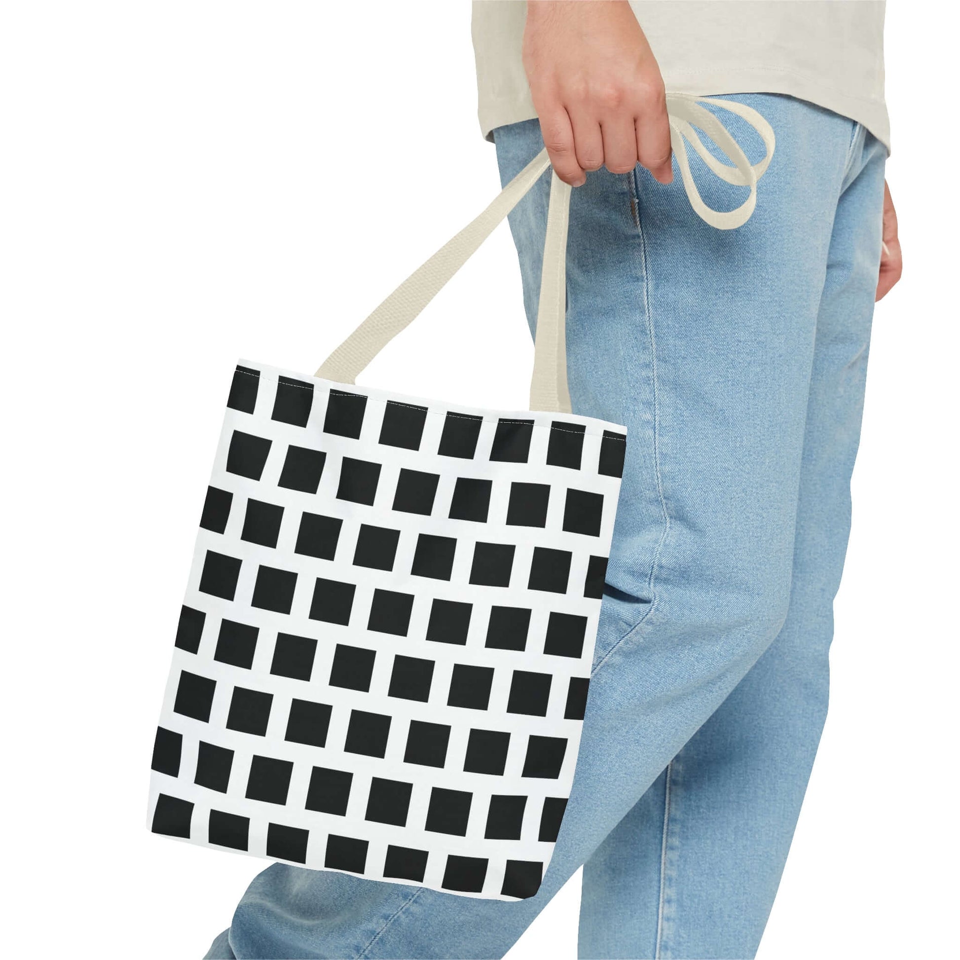 Tote Bag Black Square Pattern Shoulder Bag Versatile and Durable