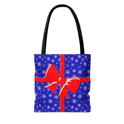 Tote Bag Blue with Red Bow Christmas Present - Bags