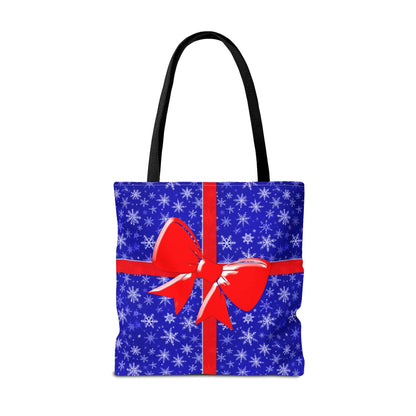 Tote Bag Blue with Red Bow Christmas Present - Bags