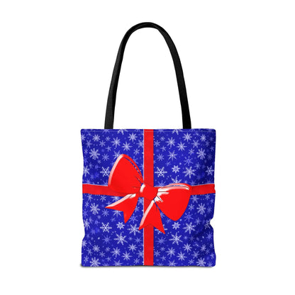 Tote Bag Blue with Red Bow Christmas Present - Bags
