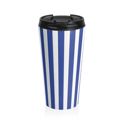 Stylish Vintage Blue Striped Stainless Steel Travel Mug Screw on Lid - 15oz - Mug