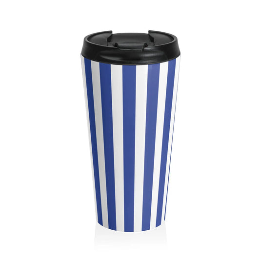 Stylish Vintage Blue Striped Stainless Steel Travel Mug Screw on Lid - 15oz - Mug
