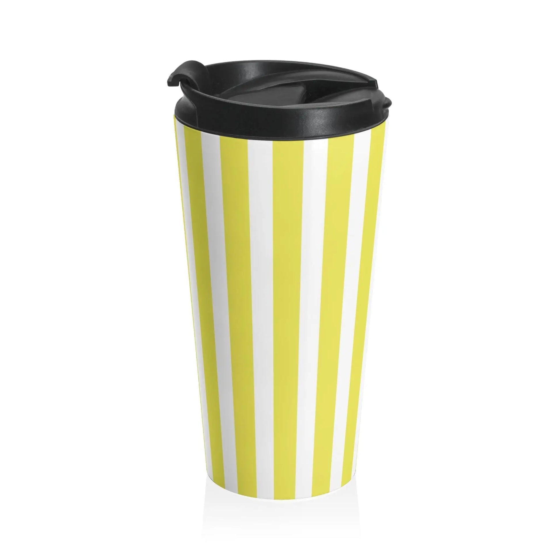 Vintage Bright Yellow Striped Stainless Steel Travel Mug Retro Insulated Coffee Cup Reusable Tea Tumbler Gift - 15oz