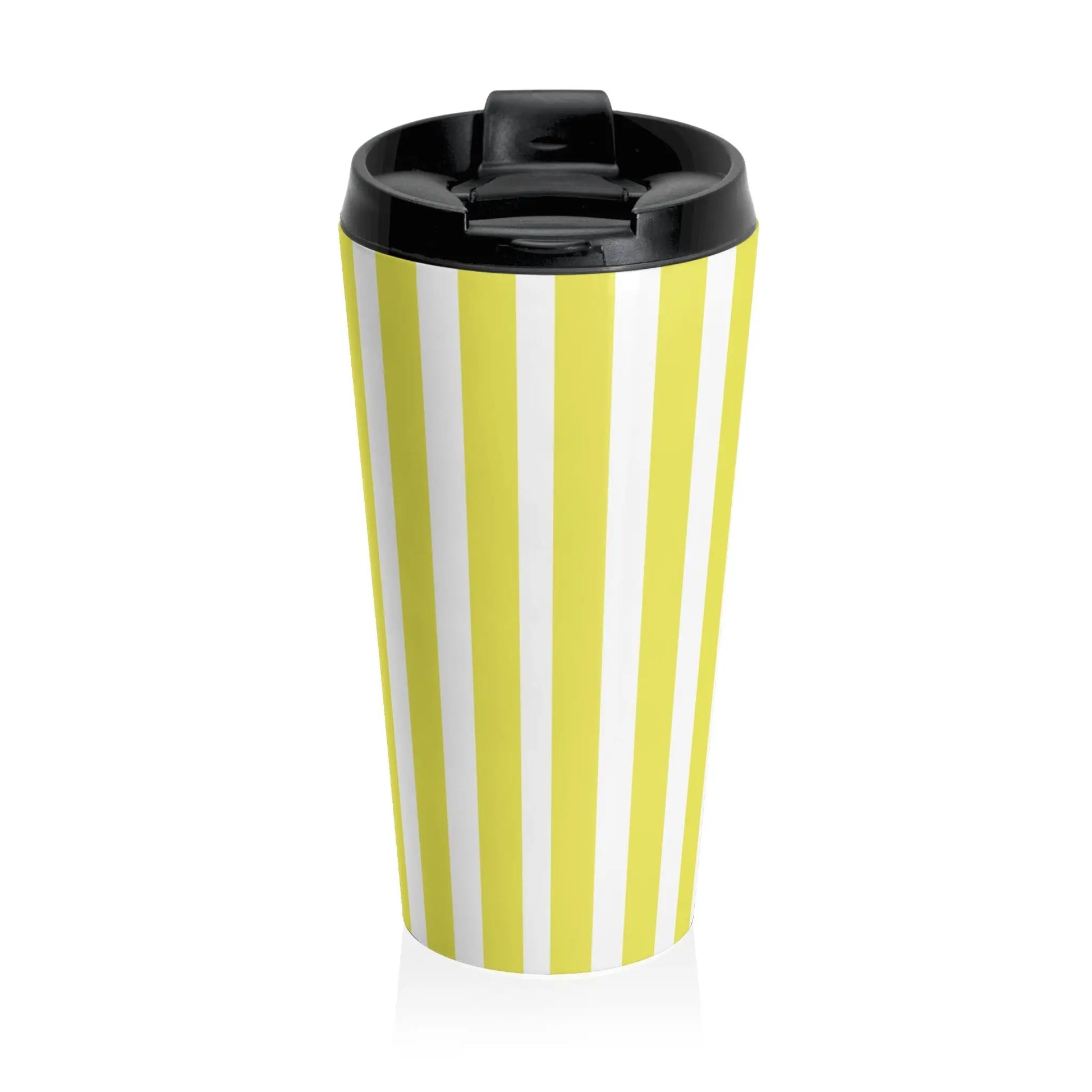 Vintage Bright Yellow Striped Stainless Steel Travel Mug Retro Insulated Coffee Cup Reusable Tea Tumbler Gift - 15oz