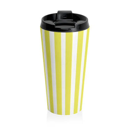 Vintage Bright Yellow Striped Stainless Steel Travel Mug Retro Insulated Coffee Cup Reusable Tea Tumbler Gift - 15oz