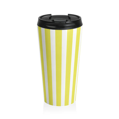 Vintage Bright Yellow Striped Stainless Steel Travel Mug Retro Insulated Coffee Cup Reusable Tea Tumbler Gift - 15oz