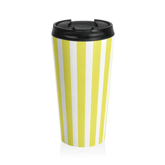 Vintage Bright Yellow Striped Stainless Steel Travel Mug Retro Insulated Coffee Cup Reusable Tea Tumbler Gift - 15oz