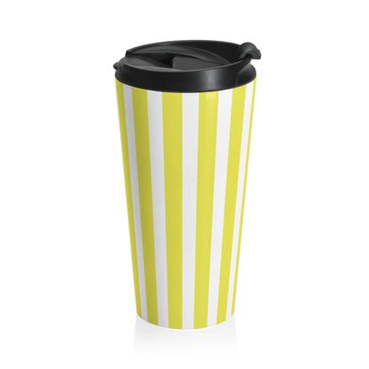 Vintage Bright Yellow Striped Stainless Steel Travel Mug Retro Insulated Coffee Cup Reusable Tea Tumbler Gift - 15oz