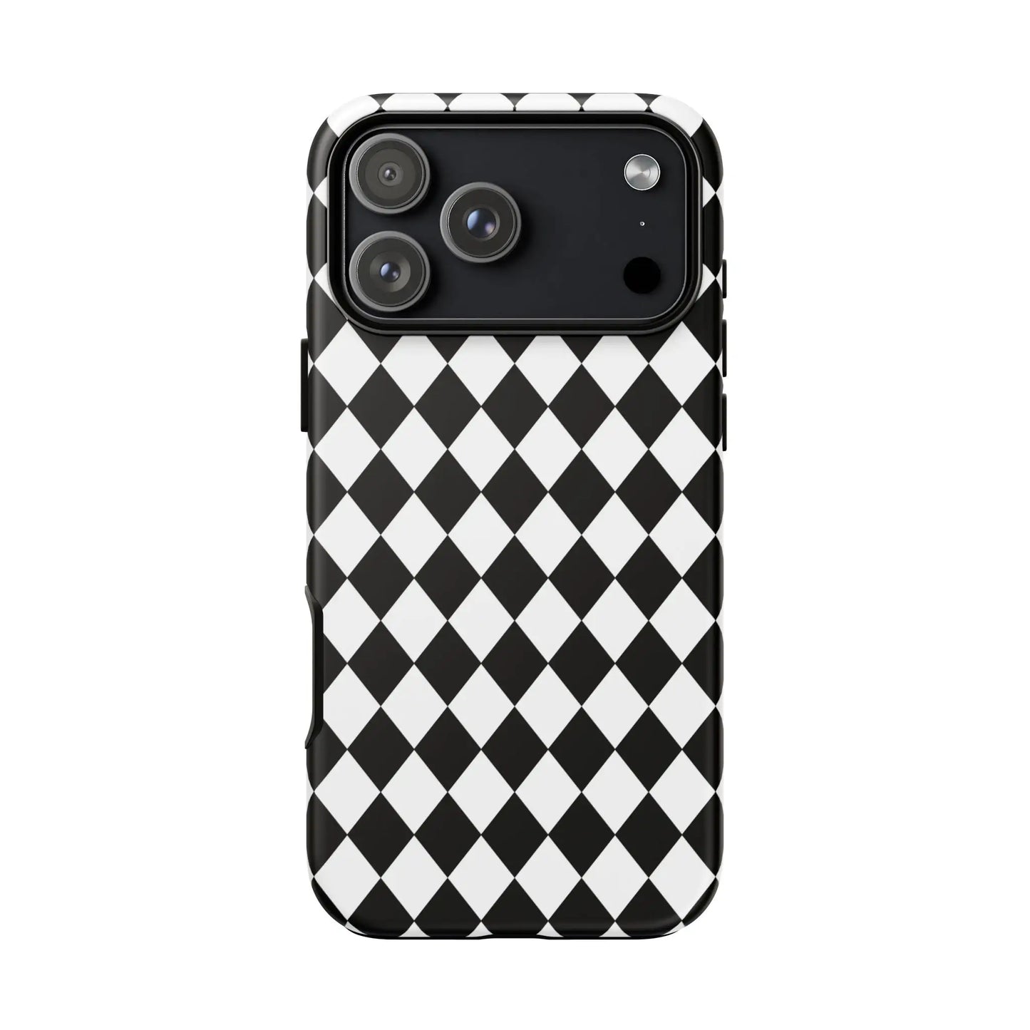 Back of a white and black dimond tough phone case cover with a sleek modern design for iphone google and samsung
