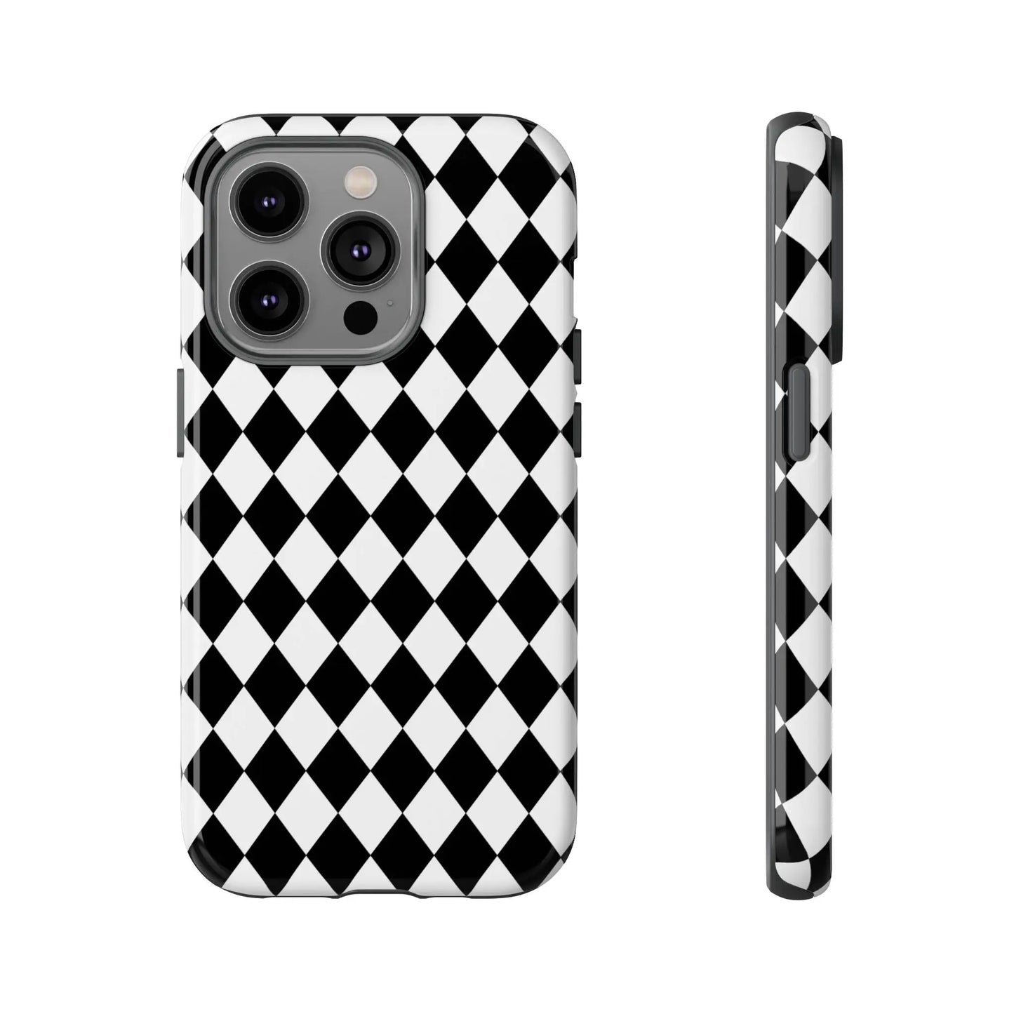 Back of black and white dimond tough phone case with sleek protective design for iphone google samsung models