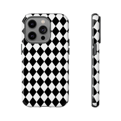 Back of black and white dimond tough phone case with sleek protective design for iphone google samsung models