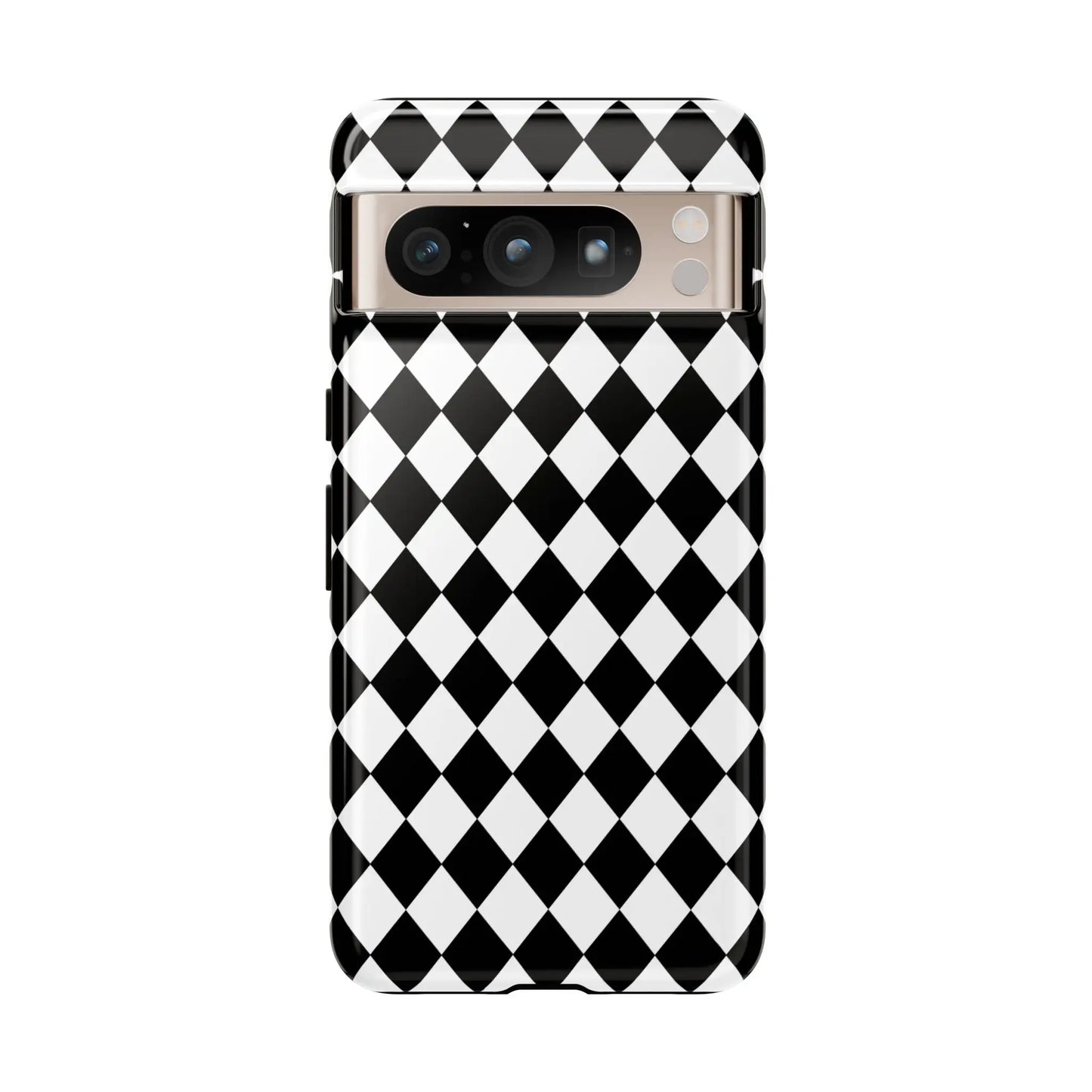Back side of white and black dimond tough phone case cover with glossy finish for iphone google and samsung tough phone case