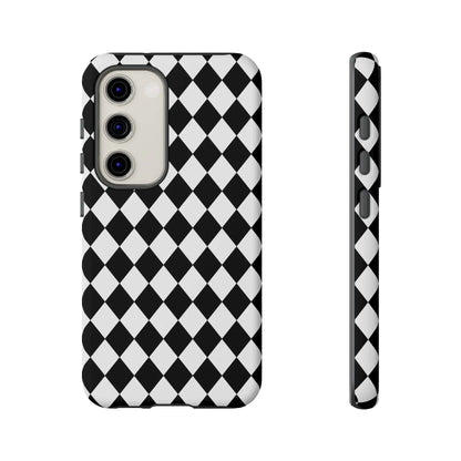 Black dimond tough phone case back side with white and black diamond pattern for iphone google samsung models