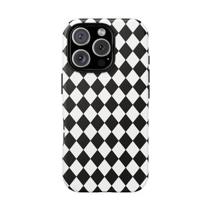 Back side of black diamond tough dimond tough phone case cover in white and black for iphone google samsung