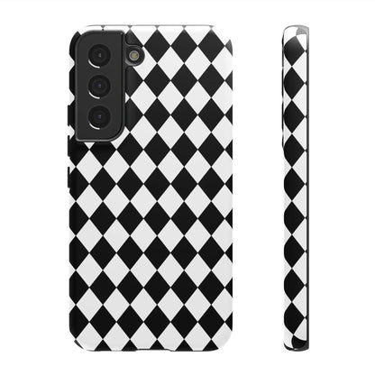 Black diamond tough phone case cover for samsung galaxy s21 with white and black diamond pattern on the back side