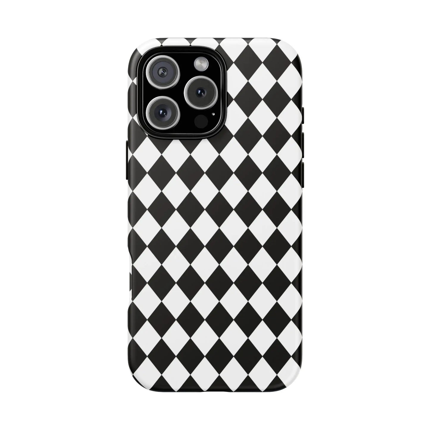 Black dimond tough phone case cover with white and black diamond pattern for iphone google and samsung models back side
