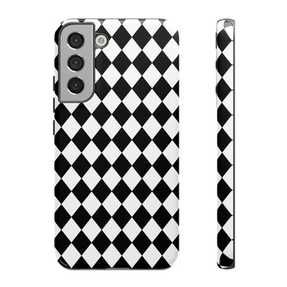 Black dimond tough phone case cover with black and white diamond pattern for samsung galaxy s21 back side view
