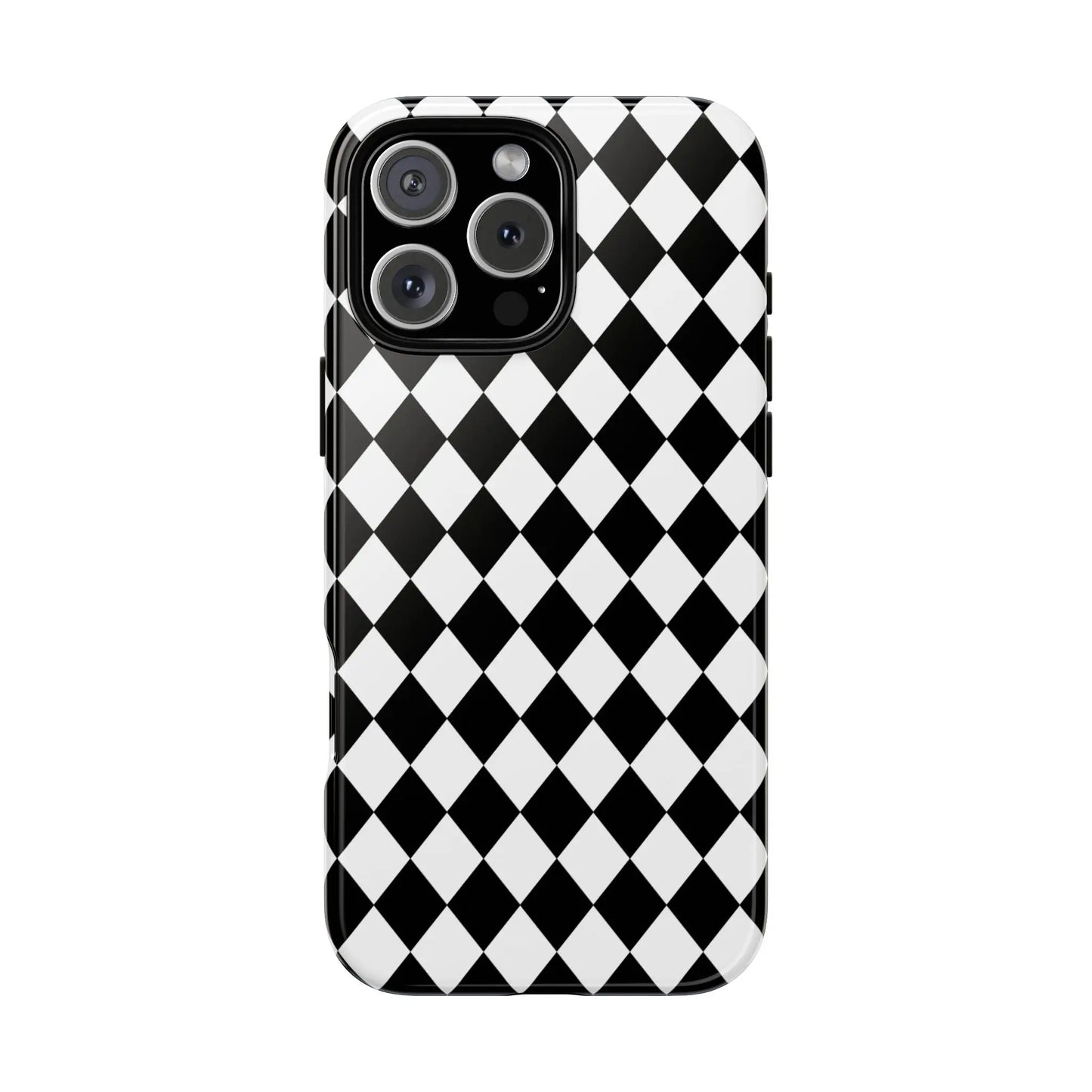 Back side of a black and white dimond tough phone case cover for iphone google and samsung tough phone case