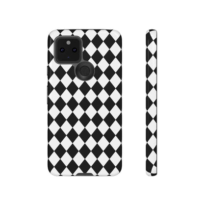 Black diamond tough phone case cover for iphone google and samsung with white and black diamond pattern on back