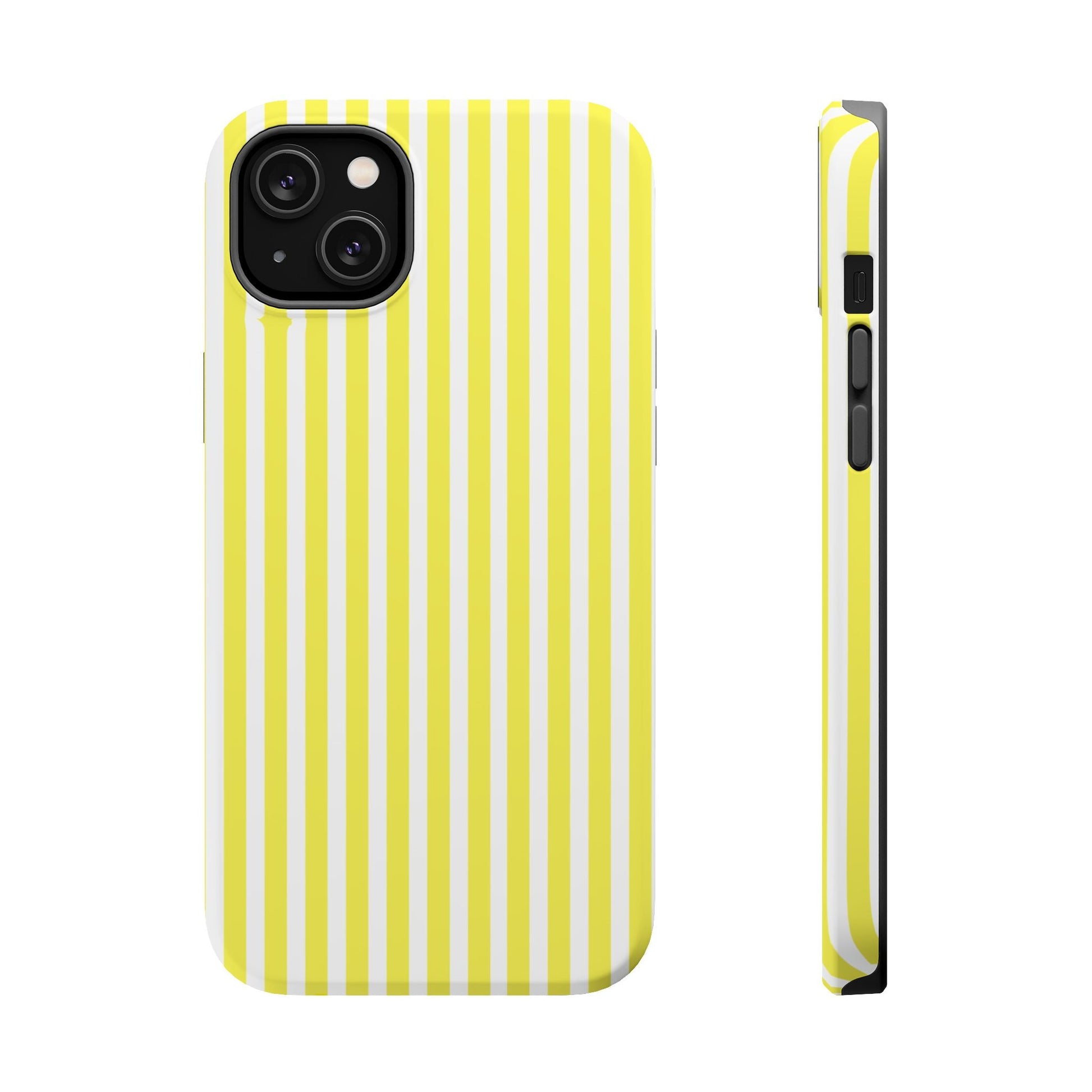 Yellow and White Striped iPhone Magnetic Tough Phone Cases - iPhone 14 Plus / Matte