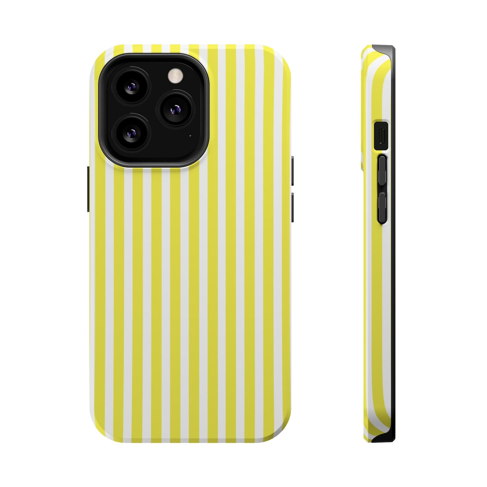 Yellow and White Striped iPhone Magnetic Tough Phone Cases - iPhone 13 Pro / Glossy