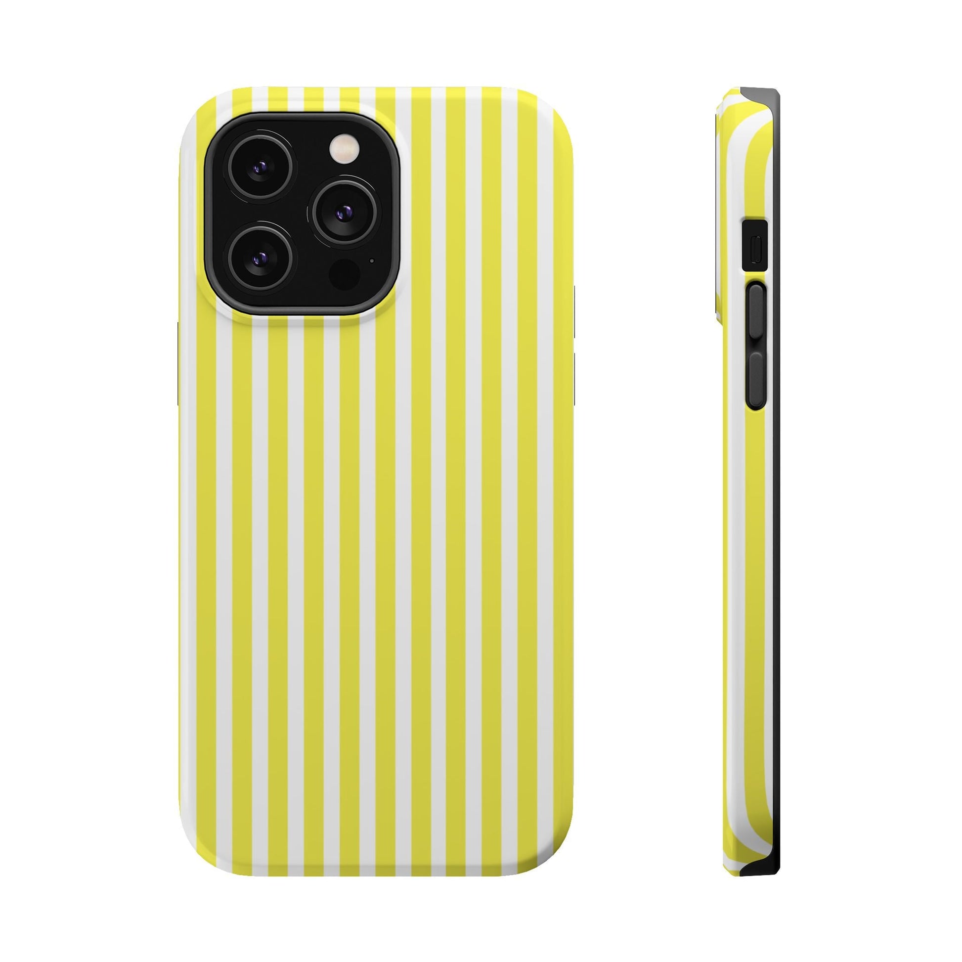 Yellow and White Striped iPhone Magnetic Tough Phone Cases - iPhone 14 Pro Max / Glossy