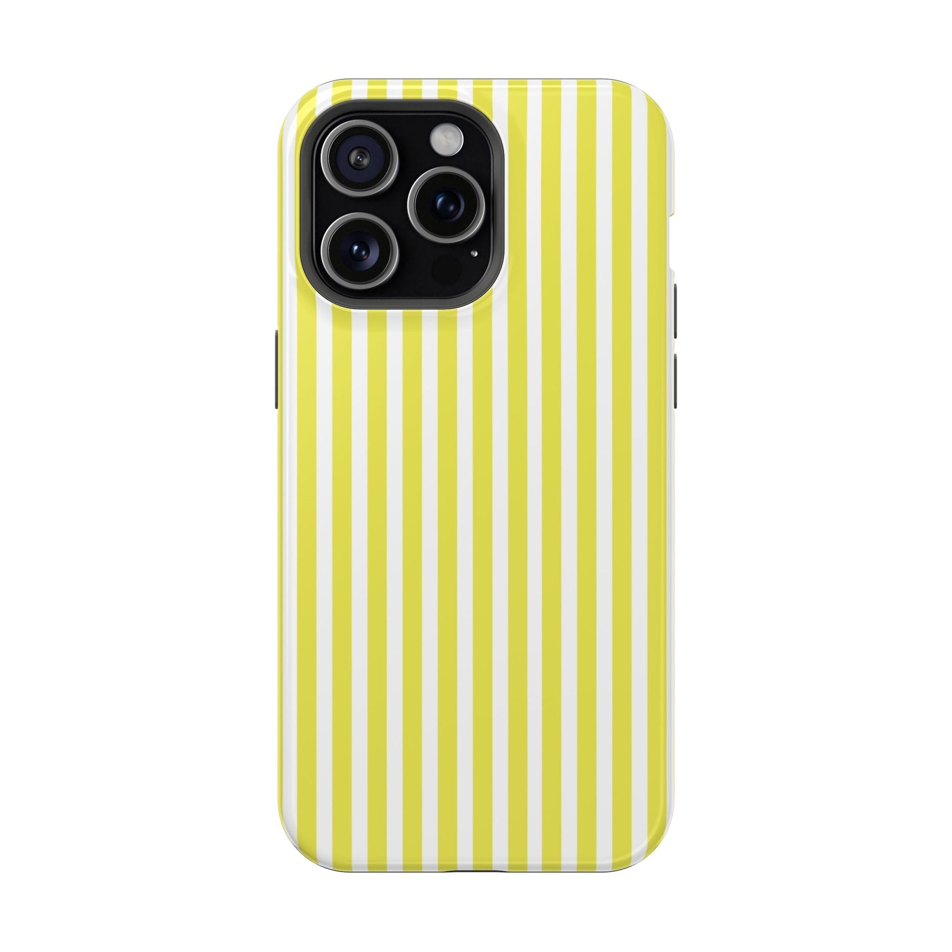 Yellow and White Striped iPhone Magnetic Tough Phone Cases - iPhone 15 Pro Max / Glossy