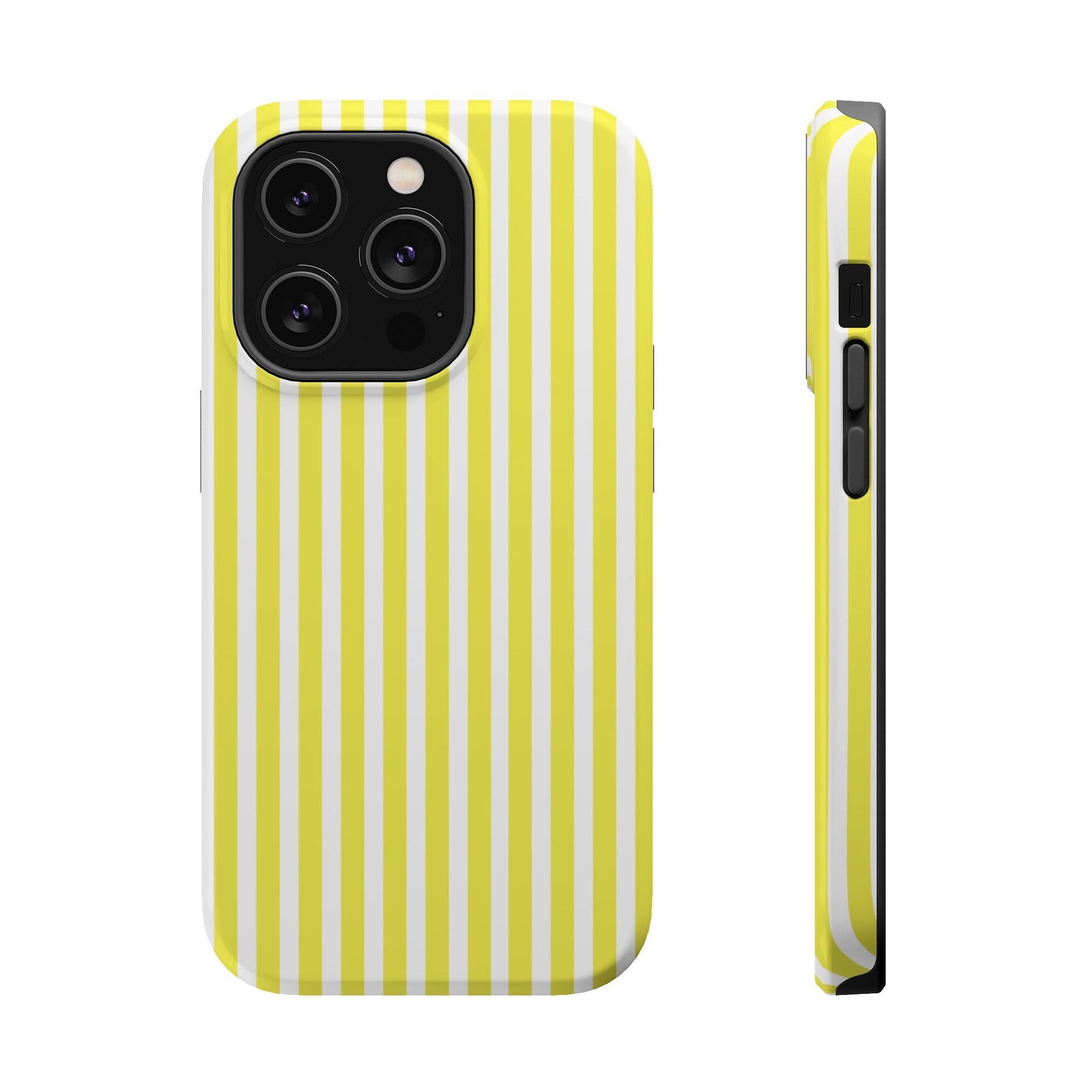 Yellow and White Striped iPhone Magnetic Tough Phone Cases - iPhone 14 Pro / Glossy