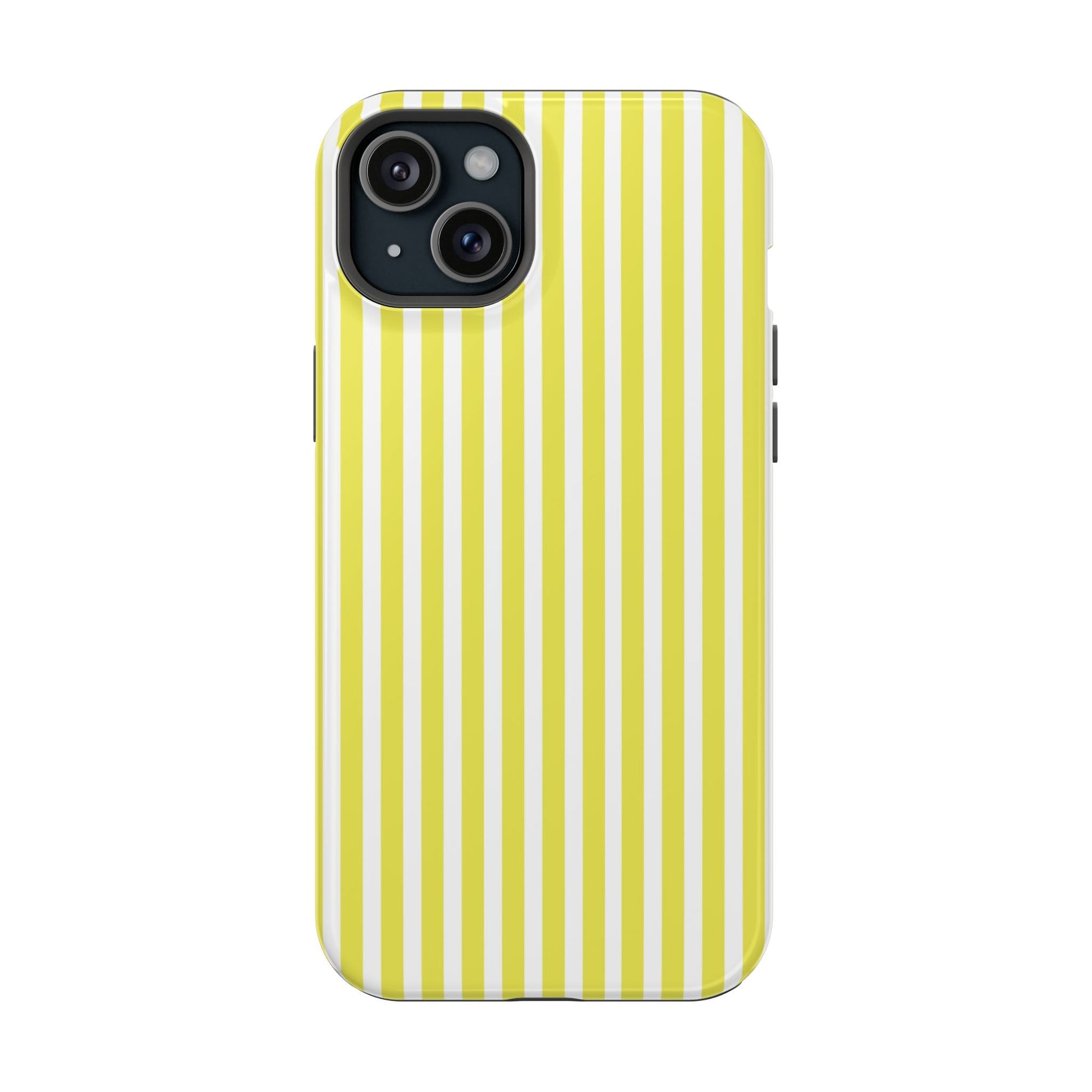 Yellow and White Striped iPhone Magnetic Tough Phone Cases - iPhone 15 Plus / Glossy