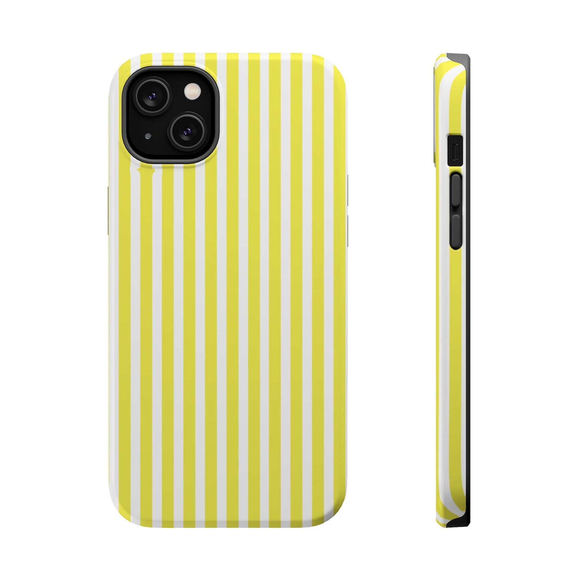 Yellow and White Striped iPhone Magnetic Tough Phone Cases - iPhone 14 Plus / Glossy