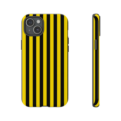 Vibrant yellow and black stripe tough case phone case with sleek protective design showing back side for iphone samsung google