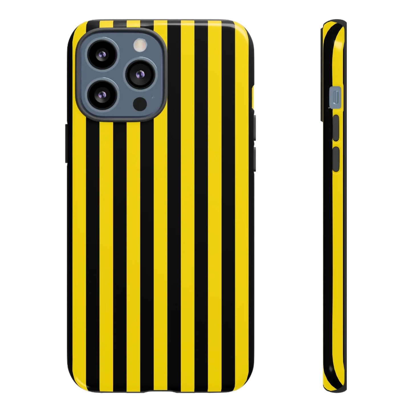 Yellow and black stripe tough case phone case with hard-shell design showing back side for iphone samsung google