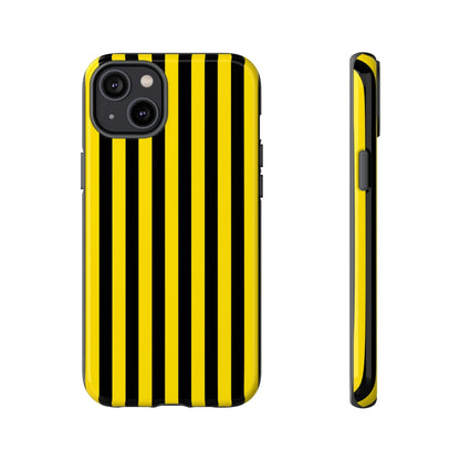 Back side of a yellow and black stripe tough case phone case with glossy finish for iphone samsung and google phones