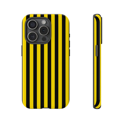 Yellow and black stripe tough case phone case with black stripe tough design for iphone samsung and google phones back side