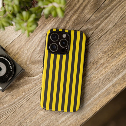 Yellow and black stripe tough case phone case with a vibrant black stripe tough design for iphone samsung and google phones back side