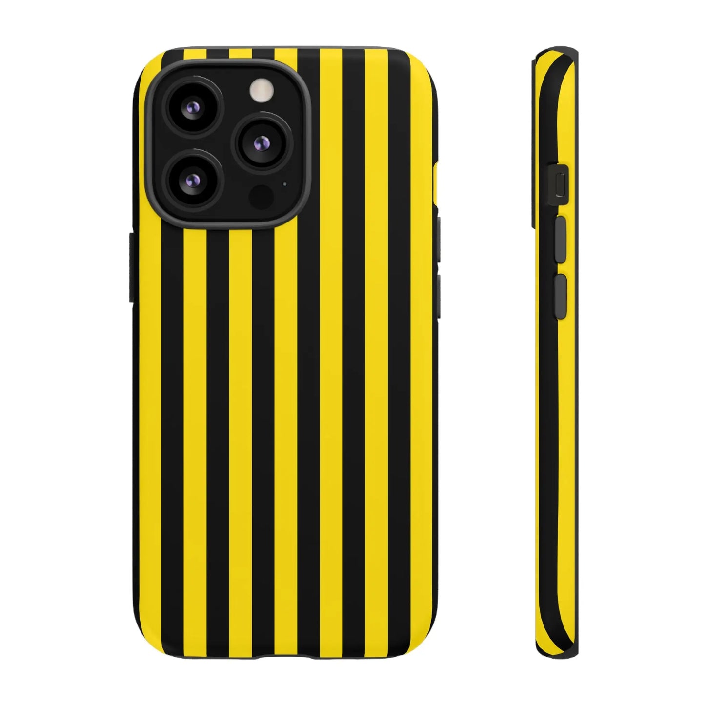Back side of yellow and black stripe tough case phone case with sleek protective design for iphone samsung google phones