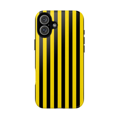 Yellow and black stripe tough case phone case with glossy finish showing the back side for iphone samsung google phones
