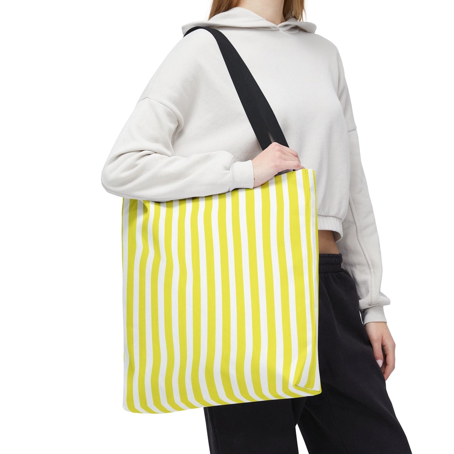 Yellow Vertical Stripes Tote Bag | Reusable Beach Market Bag - Bags