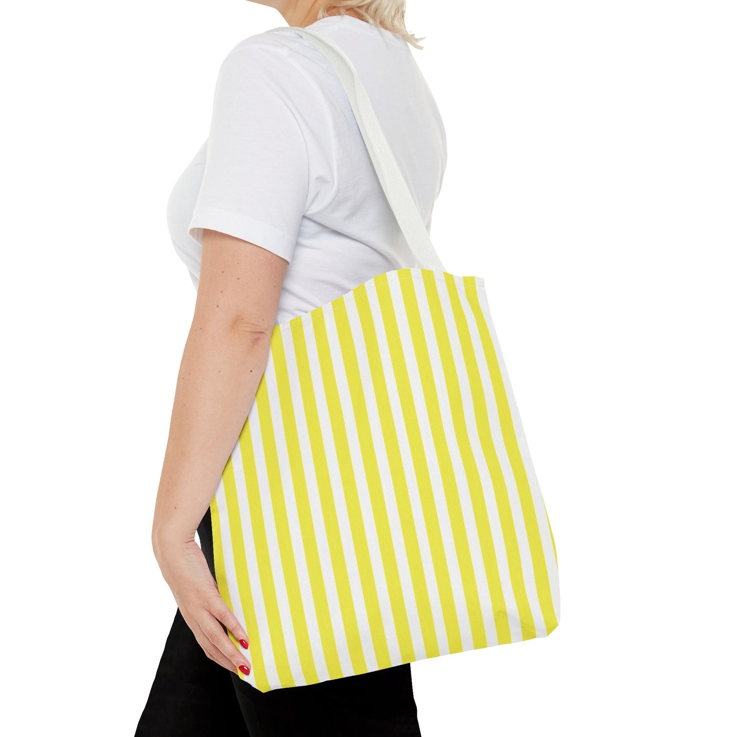 Yellow Vertical Stripes Tote Bag | Reusable Beach Market Bag - 16’’ × 16’’ / White - Bags