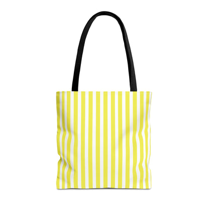 Yellow Vertical Stripes Tote Bag | Reusable Beach Market Bag - 16’’ × 16’’ / Black - Bags