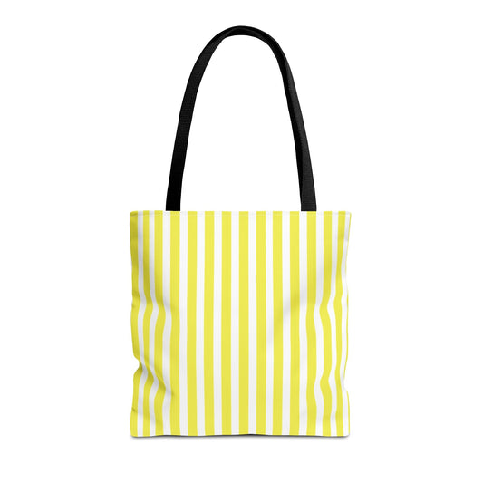 Yellow Vertical Stripes Tote Bag | Reusable Beach Market Bag - 16’’ × 16’’ / Black - Bags