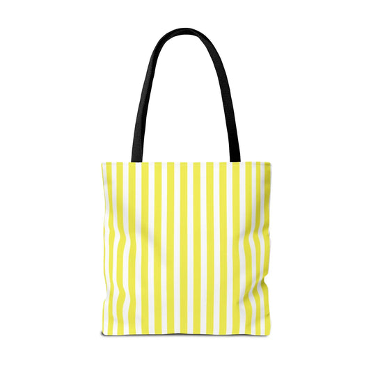 Yellow Vertical Stripes Tote Bag | Reusable Beach Market Bag - 18’’ × 18’’ / Black - Bags