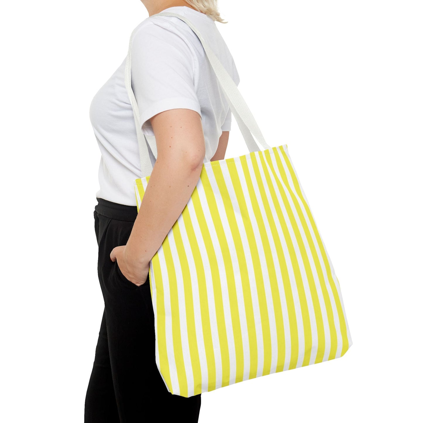 Yellow Vertical Stripes Tote Bag | Reusable Beach Market Bag - 18’’ × 18’’ / White - Bags