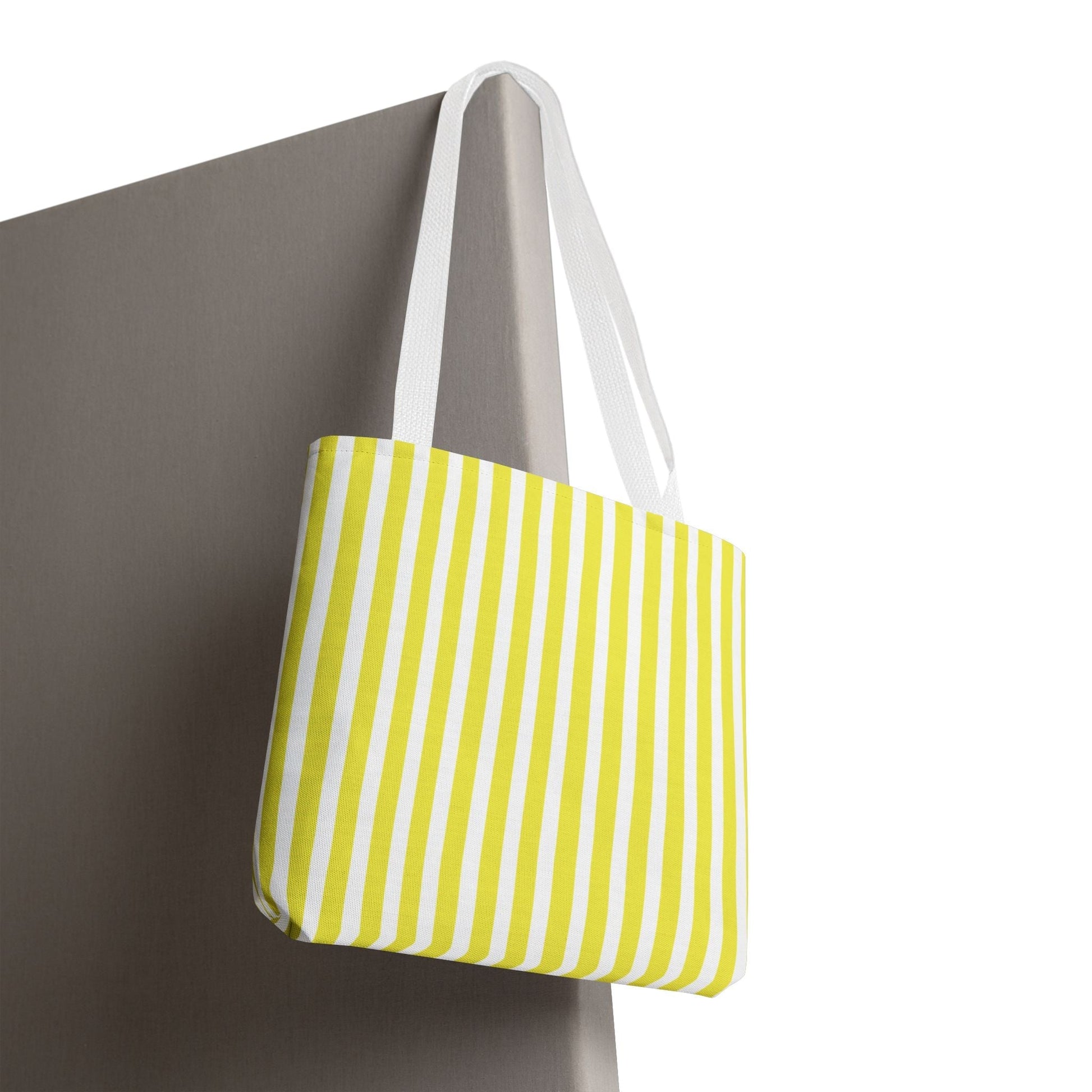 Yellow Vertical Stripes Tote Bag | Reusable Beach Market Bag - Bags