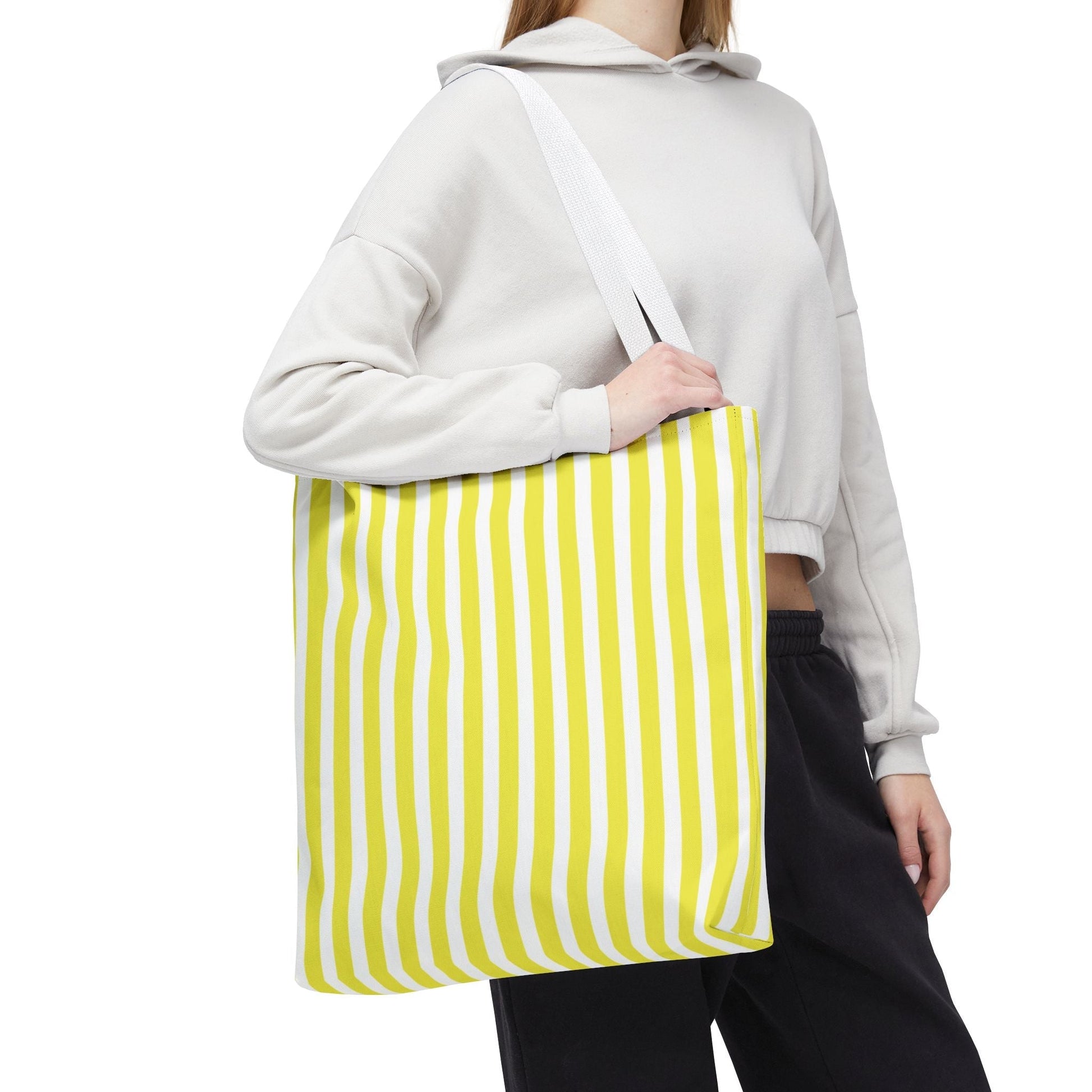 Yellow Vertical Stripes Tote Bag | Reusable Beach Market Bag - Bags