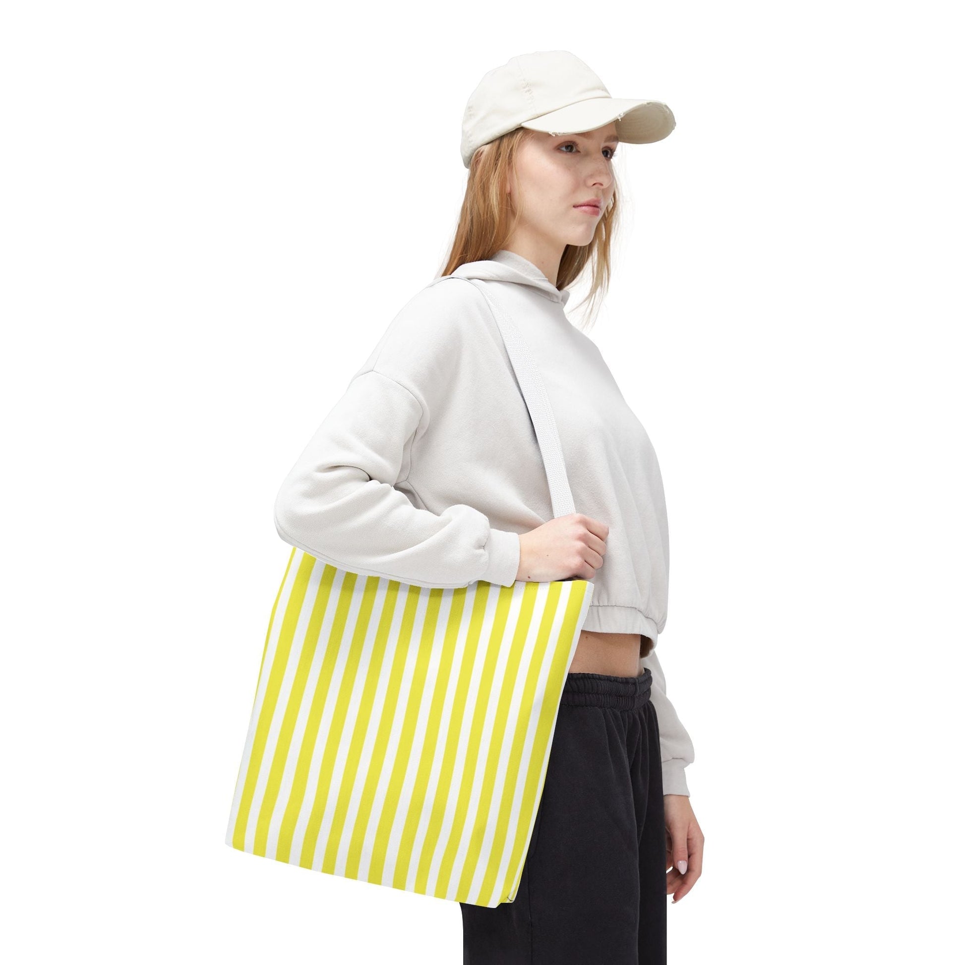 Yellow Vertical Stripes Tote Bag | Reusable Beach Market Bag - Bags