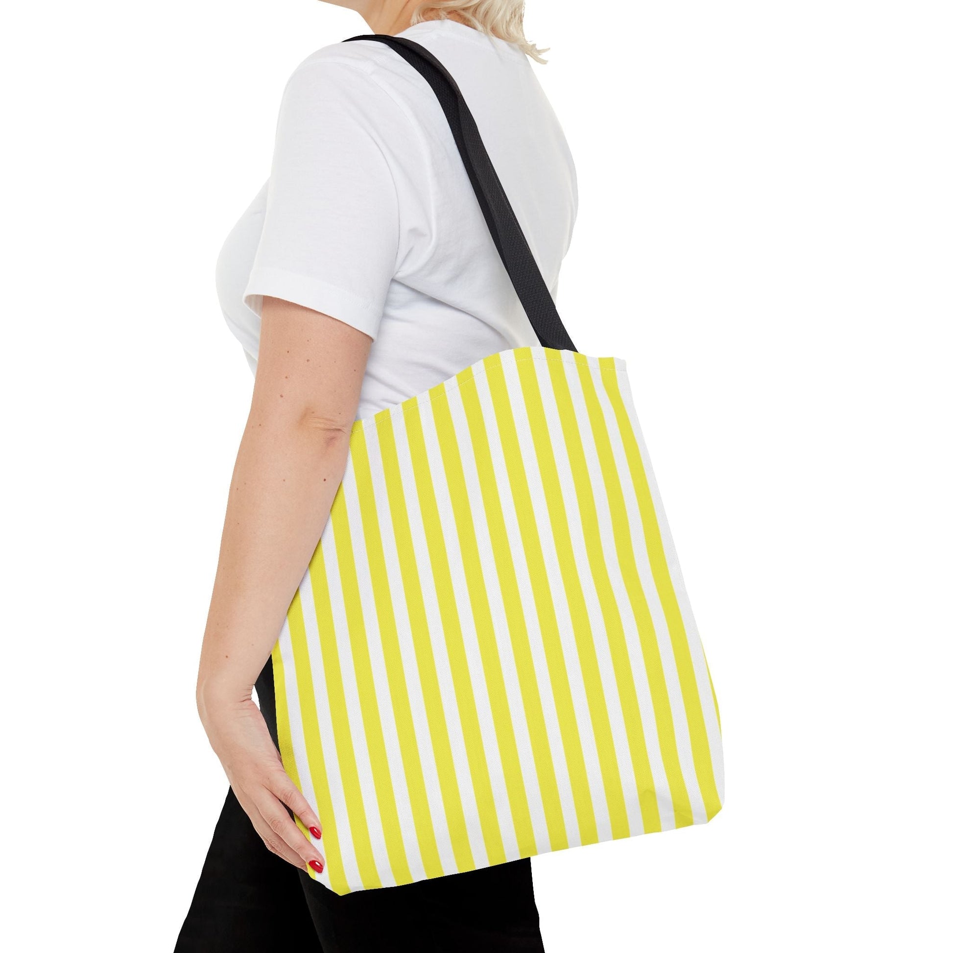 Yellow Vertical Stripes Tote Bag | Reusable Beach Market Bag - Bags