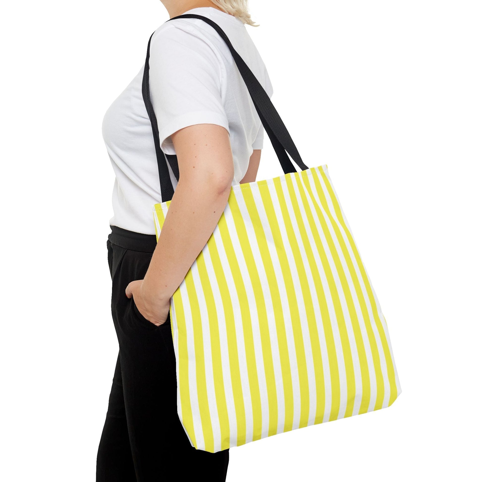Yellow Vertical Stripes Tote Bag | Reusable Beach Market Bag - Bags
