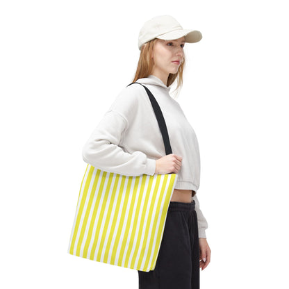 Yellow Vertical Stripes Tote Bag | Reusable Beach Market Bag - Bags