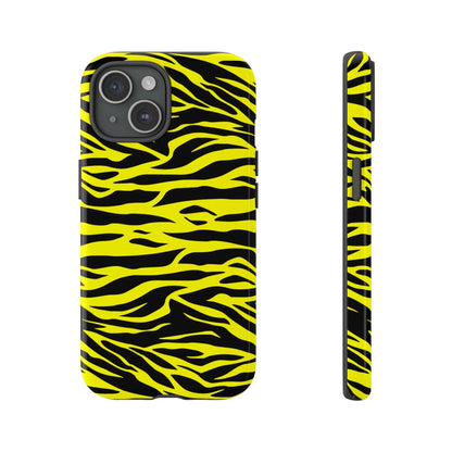 Yellow wild tiger print phone case cover showing back side with vibrant yellow and black tiger print pattern